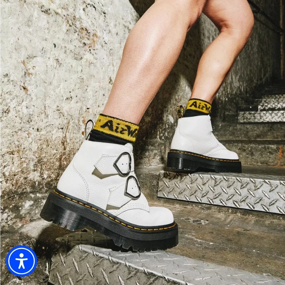 Dr. Martens White Combat Boots with Black Soles - Picture 2 of 2